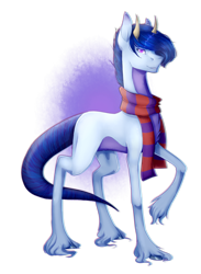 Size: 2921x4000 | Tagged: safe, artist:lastaimin, derpibooru import, oc, oc:tomiko, dracony, hybrid, clothes, horns, male, scarf, simple background, solo, transparent background, unshorn fetlocks