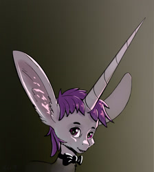 Size: 1740x1940 | Tagged: safe, artist:xbi, derpibooru import, oc, oc only, oc:lapush buns, pony, unicorn, bowtie, bunny ears, bunnycorn, bust, impossibly large ears, impossibly large horn, looking at you, male, portrait, solo, stallion