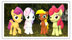 Size: 1920x1080 | Tagged: safe, artist:tbwinger92, derpibooru import, apple bloom, scootaloo, sweetie belle, oc, pony, 3d, cutie mark, cutie mark crusaders, female, filly, gmod, photo, simple background, the cmc's cutie marks, transparent background