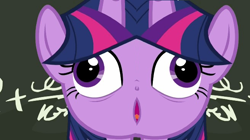 Size: 656x368 | Tagged: safe, derpibooru import, edit, edited screencap, screencap, twilight sparkle, twilight sparkle (alicorn), alicorn, pony, best gift ever, chalkboard, crazy face, derp, discovery family logo, faic, invisible stallion, nightmare fuel, open mouth, pudding face, solo, twilight sparkle is best facemaker, unitinu, wat