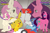 Size: 3000x2000 | Tagged: safe, artist:utek, derpibooru import, oc, oc only, oc:beta, oc:caravel, pegasus, pikachu, pony, unicorn, commission, digital art, duo, female, fight, freckles, high res, looking at each other, mare, pokémon, pokémon red and blue, pokémon sun and moon, popplio, smiling, ych result, zoom layer