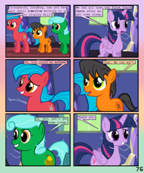 Size: 900x1080 | Tagged: safe, artist:lister-of-smeg, derpibooru import, twilight sparkle, twilight sparkle (alicorn), oc, oc:crosspatch, oc:lazybug, oc:scavenger (lister-of-smeg), oc:winter squash, alicorn, cockatrice, earth pony, pony, comic:crystal heart attack, colt, comic, female, male, mare