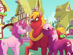 Size: 900x675 | Tagged: safe, artist:avatar1778, derpibooru import, big macintosh, cheerilee, sugar belle, angry, cheerimac, female, male, shipping, shipping denied, straight, sugarmac, this will end in death, this will not end well, uh oh