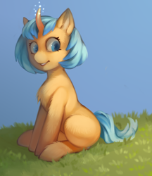 Size: 1020x1181 | Tagged: safe, artist:ponycloudlet, derpibooru import, pony, unicorn, chest fluff, female, glowing horn, looking back, mare, solo