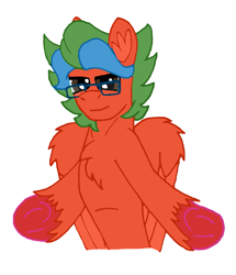 Size: 1557x1809 | Tagged: safe, artist:summerium, derpibooru import, oc, oc only, oc:summer lights, pegasus, pony, bicolor mane, folded wings, glasses, hooves, male, messy mane, mixed media, smug, unshorn fetlocks, wings