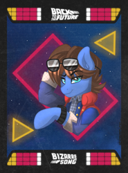 Size: 1200x1622 | Tagged: safe, artist:ciderpunk, derpibooru import, oc, oc only, oc:bizarre song, pony, back to the future, bust, clothes, retrowave, synthwave, vest