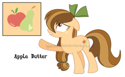 Size: 1429x878 | Tagged: safe, artist:ipandacakes, derpibooru import, oc, oc:apple butter, earth pony, pony, bow, female, hair bow, mare, offspring, parent:bright mac, parent:pear butter, parents:brightbutter, simple background, solo, transparent background