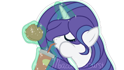 Size: 1280x720 | Tagged: safe, artist:macaroonburst, derpibooru import, oc, oc:cloven pearl, pony, unicorn, burger, female, food, hay burger, magic, mare, simple background, solo, transparent background