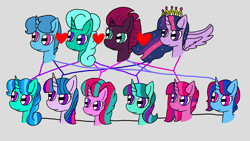 Size: 1920x1080 | Tagged: safe, artist:徐詩珮, derpibooru import, fizzlepop berrytwist, glitter drops, spring rain, tempest shadow, twilight sparkle, twilight sparkle (alicorn), alicorn, pony, unicorn, female, glitterlight, glittershadow, lesbian, magical lesbian spawn, next generation, offspring, parent:glitter drops, parent:spring rain, parent:tempest shadow, parent:twilight sparkle, parents:glitterlight, parents:glittershadow, parents:springdrops, parents:springlight, parents:springshadow, parents:tempestlight, shipping, sprglitemplight, springdrops, springlight, springshadow, tempestlight