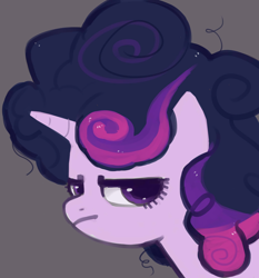 Size: 1400x1500 | Tagged: safe, artist:staticdragon1, derpibooru import, twilight sparkle, pony, unicorn, alternate hairstyle, bust, female, horn, mare, solo, twilight is not amused, unamused