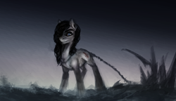 Size: 1280x738 | Tagged: safe, artist:elkaart, derpibooru import, oc, oc only, oc:ronei, demon pony, pony, hair over one eye, long tail, looking at you, male, solo