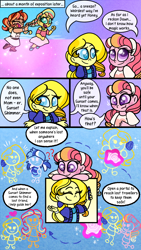 Size: 720x1280 | Tagged: safe, artist:carouselunique, artist:honeycrisp-tales, derpibooru import, oc, oc:daybreak sparkla, oc:honeycrisp blossom, oc:ruby oak, oc:sparkling dawn, comic:little blossom lost, series:sciset diary, equestria girls, clothes, comic, female, offspring, parent:big macintosh, parent:prince blueblood, parent:princess cadance, parent:sunset shimmer, parents:cadmac, parents:sunblood