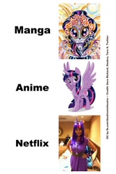 Size: 640x960 | Tagged: safe, artist:sararichard, artist:thedriveintheatre, derpibooru import, idw, twilight sparkle, twilight sparkle (alicorn), alicorn, clothes, cosplay, costume, dia de los muertos, meme, netflix, netflix adaptation, tara strong