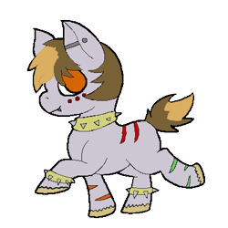 Size: 400x400 | Tagged: safe, artist:brownblurry, artist:icey-wicey-1517, derpibooru import, oc, oc only, oc:ryack, earth pony, pony, base used, blank flank, choker, coat markings, description is relevant, ear piercing, earring, fangs, jewelry, male, piercing, simple background, solo, spiked choker, spiked wristband, spots, story included, stripes, teenager, transparent background, unshorn fetlocks, wristband