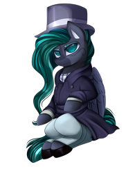 Size: 2395x3072 | Tagged: safe, artist:pridark, derpibooru import, oc, oc:baron winterwill, pegasus, pony, clothes, cloven hooves, commission, hat, male, simple background, sitting, solo, suit, top hat, transparent background, ych result