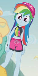 Size: 363x720 | Tagged: safe, derpibooru import, screencap, rainbow dash, zephyr breeze, better together, blue crushed, equestria girls, cap, clothes, cropped, female, geode of super speed, hat, magical geodes, offscreen character, swimsuit