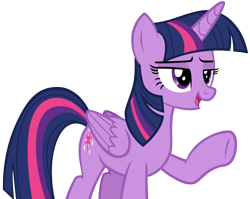 Size: 3428x2724 | Tagged: safe, artist:andoanimalia, derpibooru import, twilight sparkle, twilight sparkle (alicorn), alicorn, non-compete clause, female, high res, mare, open mouth, raised hoof, simple background, smiling, solo, transparent background, underhoof, vector