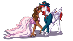 Size: 1920x1080 | Tagged: safe, artist:lupiarts, derpibooru import, oc, oc only, pony, unicorn, clothes, dress, female, kissing, male, simple background, straight, transparent background, wedding dress