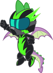 Size: 2909x3988 | Tagged: safe, artist:phucknuckl, derpibooru import, spike, dragon, the washouts (episode), clothes, fake, goggles, helmet, male, simple background, solo, transparent background, uniform, washouts, washouts uniform, winged spike, wings