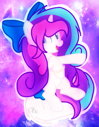 Size: 691x885 | Tagged: safe, artist:mlpcotton-candy-pone, derpibooru import, oc, oc:magical melody, pony, unicorn, bow, female, hair bow, mare, solo, tail bow