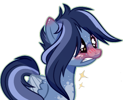 Size: 947x769 | Tagged: safe, artist:6-fingers-lover, derpibooru import, oc, oc only, pegasus, pony, blushing, female, magical lesbian spawn, mare, offspring, parent:princess luna, parent:rainbow dash, parents:lunadash, simple background, solo, transparent background