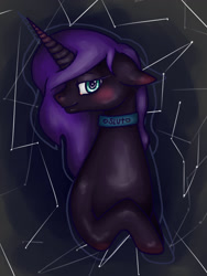 Size: 1051x1394 | Tagged: safe, artist:juls, derpibooru import, oc, oc only, oc:cognitio dissonantia, alicorn, blushing, choker, doppleganger, looking at you, solo