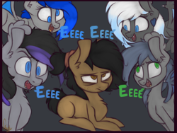 Size: 4000x3000 | Tagged: safe, artist:claudearts, derpibooru import, oc, oc only, oc:aquamarine midnights, oc:eclipse penumbra, oc:lunar stride, oc:moonlight melody, oc:sketcher, bat pony, bat pony oc, derp, ear piercing, earring, eeee, freckles, jewelry, lying, piercing