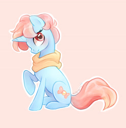 Size: 3300x3340 | Tagged: safe, artist:kodabomb, derpibooru import, oc, pony, unicorn, blushing, clothes, cute, female, looking at you, mare, raised hoof, scarf, signature, simple background, smiling, solo, white background