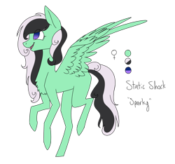 Size: 1066x998 | Tagged: safe, artist:sychia, derpibooru import, oc, oc only, oc:static shock (ice1517), pegasus, pony, female, flying, mare, open mouth, raised hoof, reference sheet, simple background, solo, transparent background