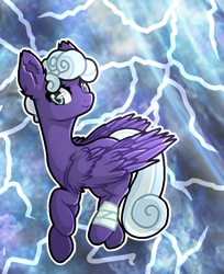 Size: 695x850 | Tagged: safe, artist:victoriathething, derpibooru import, rolling thunder, pegasus, pony, bandage, bandaged leg, female, lightning, mare, storm