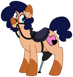 Size: 1600x1669 | Tagged: safe, artist:/d/non, derpibooru import, oc, oc:heartspring, earth pony, pony, 2019 community collab, amputee, bridle, derpibooru community collaboration, lead, prosthetic limb, prosthetics, saddle, simple background, socks (coat marking), solo, tack, transparent background