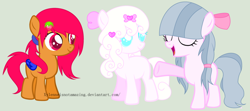 Size: 1024x456 | Tagged: safe, artist:xylenneisnotamazing, derpibooru import, oc, oc only, oc:charmie cupcake, oc:ice cream, oc:kawaii des, earth pony, pegasus, pony, colored wings, female, filly, simple background