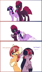 Size: 2000x3362 | Tagged: safe, artist:little-sketches, derpibooru import, tempest shadow, twilight sparkle, twilight sparkle (alicorn), oc, oc:adhara, oc:shining star, alicorn, pony, unicorn, baby, baby bottle, baby pony, broken horn, comic, cute, female, foal, horn, lesbian, magic, magical lesbian spawn, mare, offspring, parent:starlight glimmer, parent:sunburst, parent:tempest shadow, parent:twilight sparkle, parents:starburst, parents:tempestlight, pregnant, shipping, tempestlight