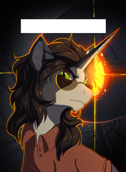 Size: 731x1000 | Tagged: safe, artist:hioshiru, derpibooru import, oc, oc only, pony, unicorn, badge, cyberpunk, derpfest, male, stallion