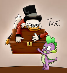 Size: 1024x1110 | Tagged: safe, artist:tellywebcartoons, derpibooru import, spike, dragon, 30 minute art challenge, crossover, duck tales, duck tales 2017, scrooge mcduck, treasure chest