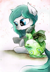 Size: 1600x2297 | Tagged: safe, artist:mashiromiku, derpibooru import, cloudy quartz, earth pony, pony, clothes, kimono (clothing), solo, traditional art, watercolor painting