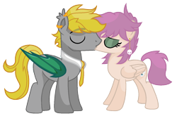 Size: 1348x890 | Tagged: safe, artist:sapphireartemis, derpibooru import, oc, oc only, oc:dante, oc:warden, bat pony, pegasus, pony, female, kissing, male, mare, simple background, stallion, transparent background