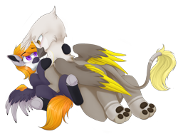 Size: 2895x2174 | Tagged: safe, artist:dollpone, derpibooru import, oc, oc only, griffon, pegasus, pony, female, male, mare, paws, simple background, transparent background, underpaw