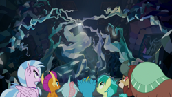 Size: 1280x720 | Tagged: safe, derpibooru import, screencap, gallus, ocellus, sandbar, silverstream, smolder, yona, what lies beneath, student six