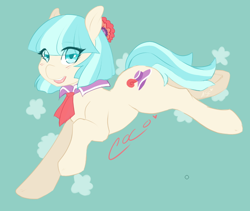 Size: 998x842 | Tagged: safe, artist:mlpfwb, derpibooru import, coco pommel, earth pony, pony, blushing, female, green background, mare, open mouth, simple background, solo
