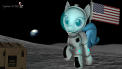 Size: 1920x1080 | Tagged: safe, artist:spinostud, derpibooru import, pony, 3d, astronaut, earth, female, flag, generic pony, mare, moon, planet, source filmmaker, space, spacesuit