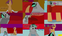 Size: 3648x2112 | Tagged: safe, artist:mellowbomb, derpibooru import, scootaloo, oc, oc:closingrain, comic:calamity fateful, 1000 hours in ms paint, dialogue