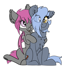 Size: 1280x1453 | Tagged: safe, artist:spoopygander, derpibooru import, oc, oc only, oc:fruitful melody, oc:panne, bat pony, pony, :p, background removed, bat pony oc, best friends, chest fluff, duo, duo female, female, heart eyes, huggies, silly, simple background, tongue out, transparent background, wingding eyes