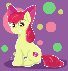 Size: 5000x5200 | Tagged: safe, artist:legiot18, derpibooru import, apple bloom, earth pony, pony, abstract background, absurd resolution, bow, cutie mark, female, filly, looking at you, sidemouth, sitting, smiling, solo, the cmc's cutie marks