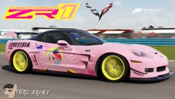 Size: 1440x810 | Tagged: safe, artist:forzaveteranenigma, derpibooru import, oc, oc:aurelia charm, fanfic:equestria motorsports, car, corvette, corvette c6 zr1, daytona international speedway, driving, forza motorsport 6, photo