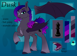 Size: 1145x840 | Tagged: safe, artist:mythpony, derpibooru import, oc, oc:dusk, bat pony, pony, female, mare, reference sheet, solo