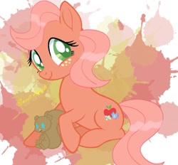 Size: 927x861 | Tagged: safe, artist:millerrachel, derpibooru import, oc, oc:sweet apple, earth pony, pony, squirrel, abstract background, base used, female, freckles, mane six opening poses, mare, offspring, parent:big macintosh, parent:fluttershy, parents:fluttermac, solo