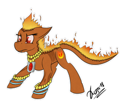 Size: 1280x1067 | Tagged: safe, artist:kamithepony, derpibooru import, oc, oc only, oc:firespite, original species, female, fire, fire pony, jewelry, simple background, solo, transparent background