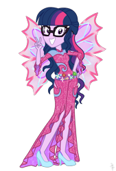 Size: 1549x2290 | Tagged: safe, artist:ilaria122, artist:pupkinbases, derpibooru import, sci-twi, twilight sparkle, equestria girls, alternate hairstyle, crossover, fairy, fairy wings, female, flower, glasses, high heels, onyrix, peace sign, pose, rainbow s.r.l, shoes, simple background, smiling, transparent background, winged humanization, wings, winx club, world of winx