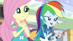 Size: 1920x1080 | Tagged: safe, derpibooru import, screencap, fluttershy, rainbow dash, better together, equestria girls, rollercoaster of friendship, geode of super speed, magical geodes